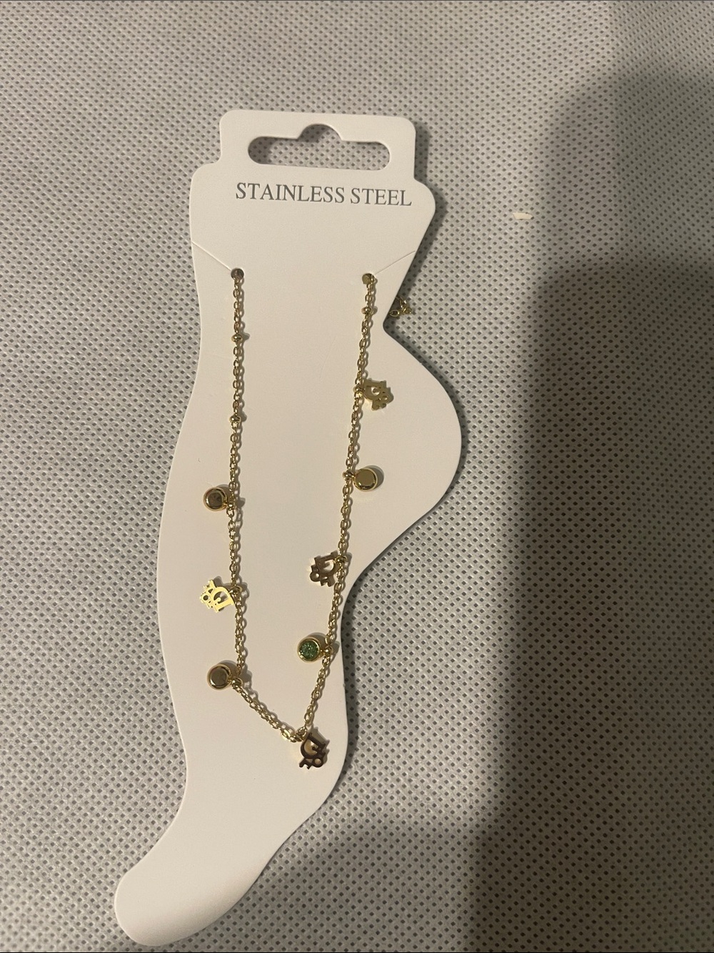 Fashion stainless steel Gold-Tone Anklets plated with Green Accents